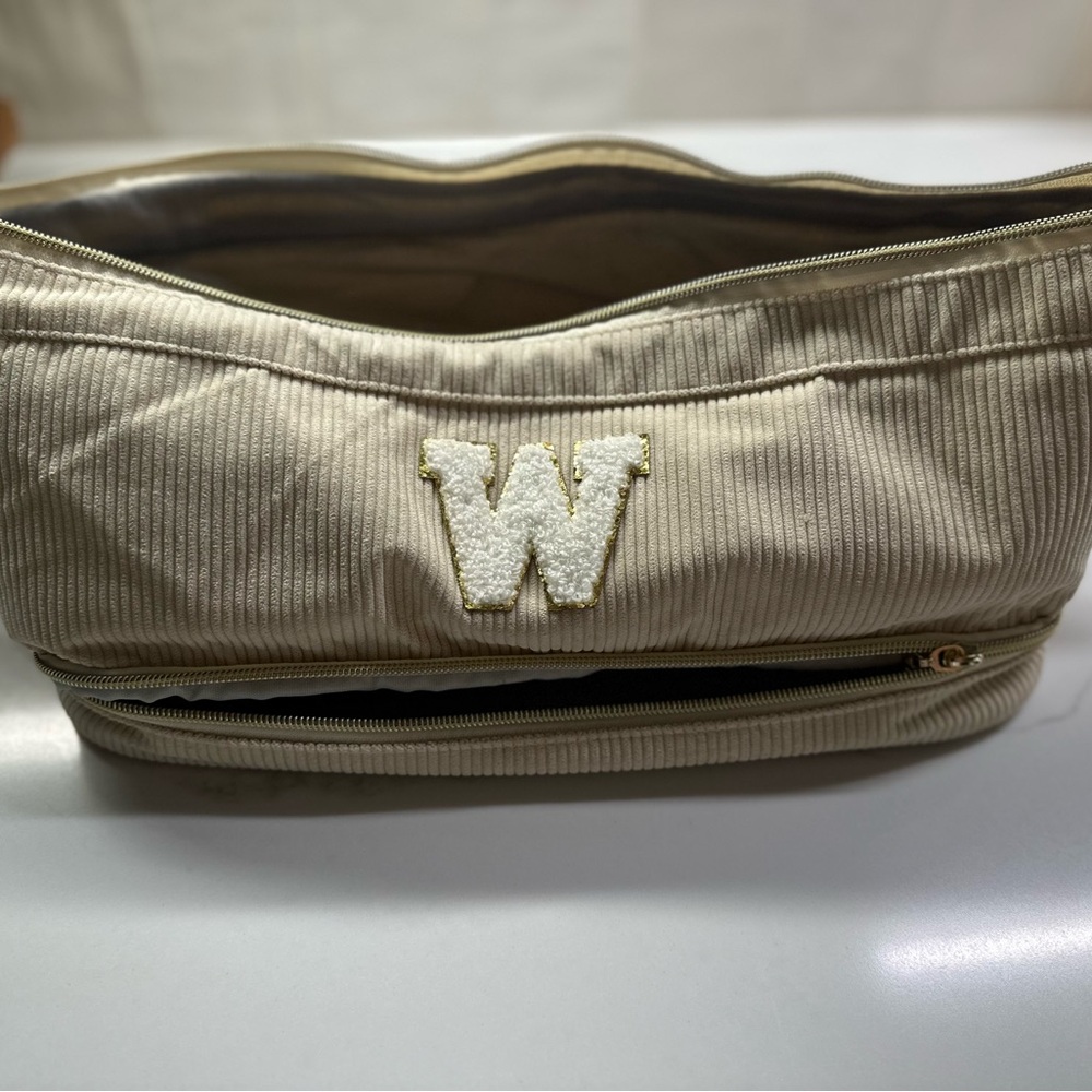 Beige Hair Tools Bag with W Embroidery